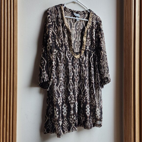 Bali Club Brown/Cream Native Tropical Print Tunic Size Medium - Picture 4 of 14